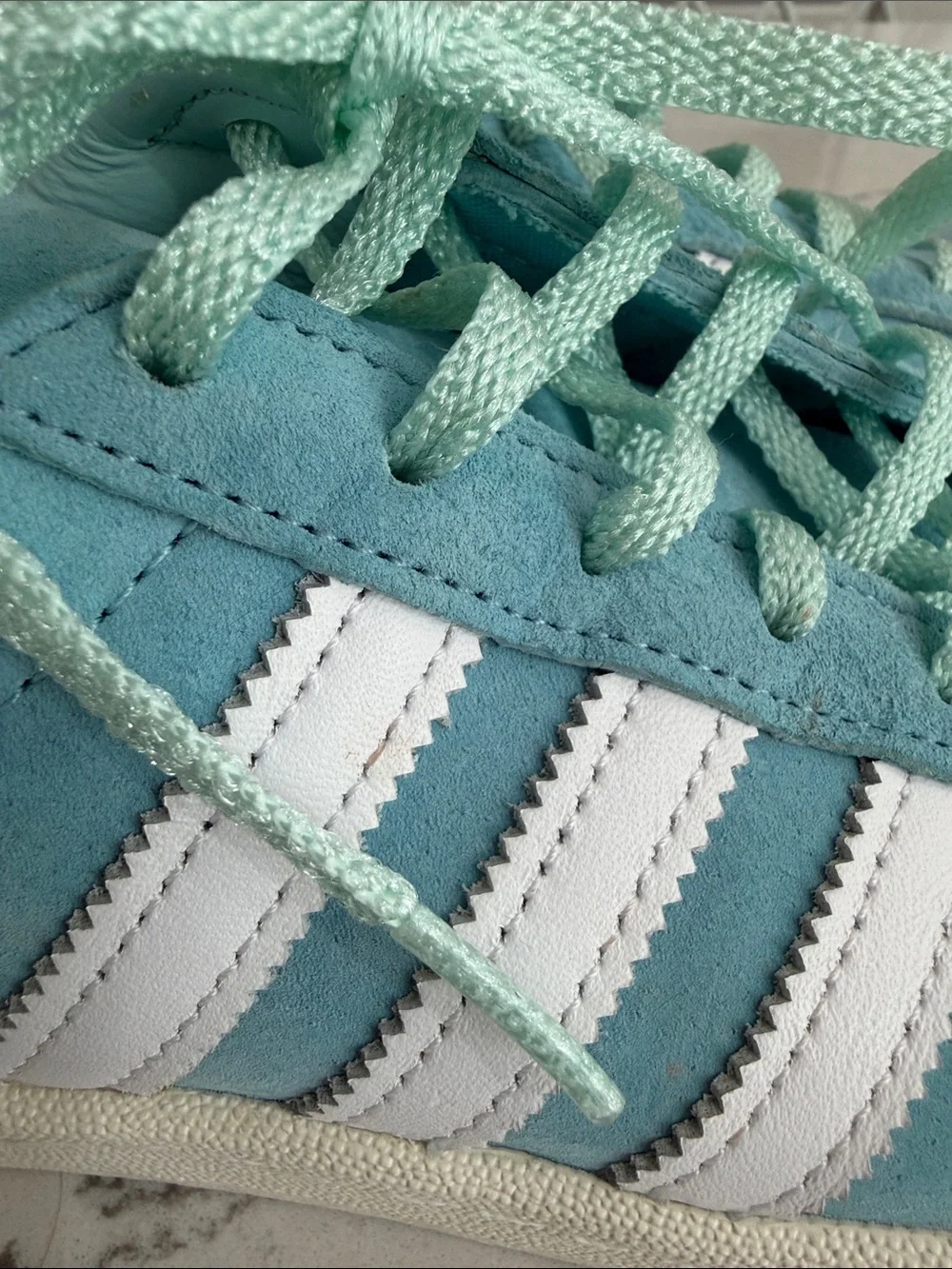 adidas Campus 80s Light Aqua Suede Sneakers with White Stripes- Size: M7|W8.5